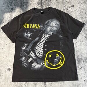 Vtg 00s Mexican Nirvana Kurt Cobain Graphic T-Shirt Mens Faded Black Band Tee